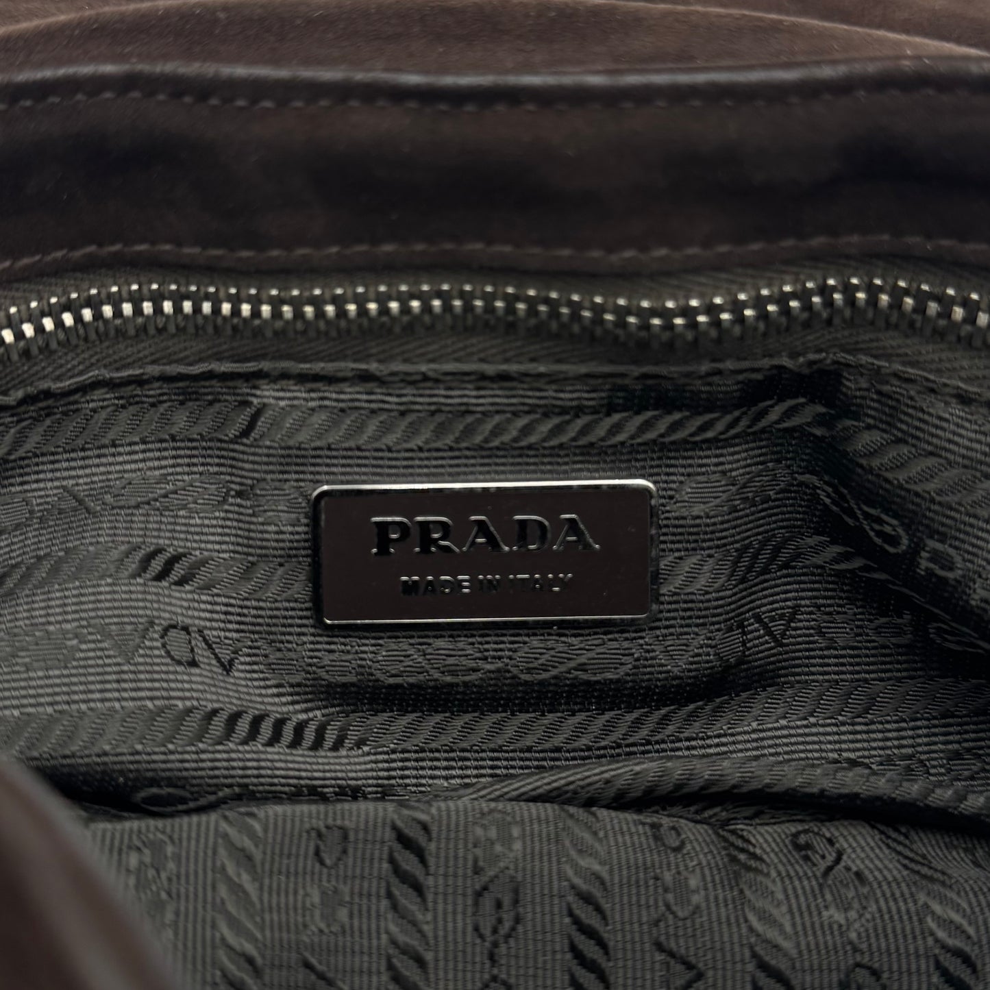 Prada Dark Brown Suede Studded Sidonie Flap Baguette