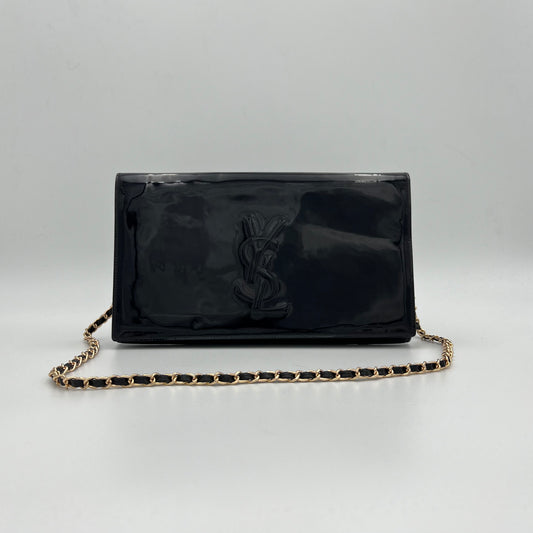 YSL Black Patent Leather Large Belle Du Jour Flap Clutch