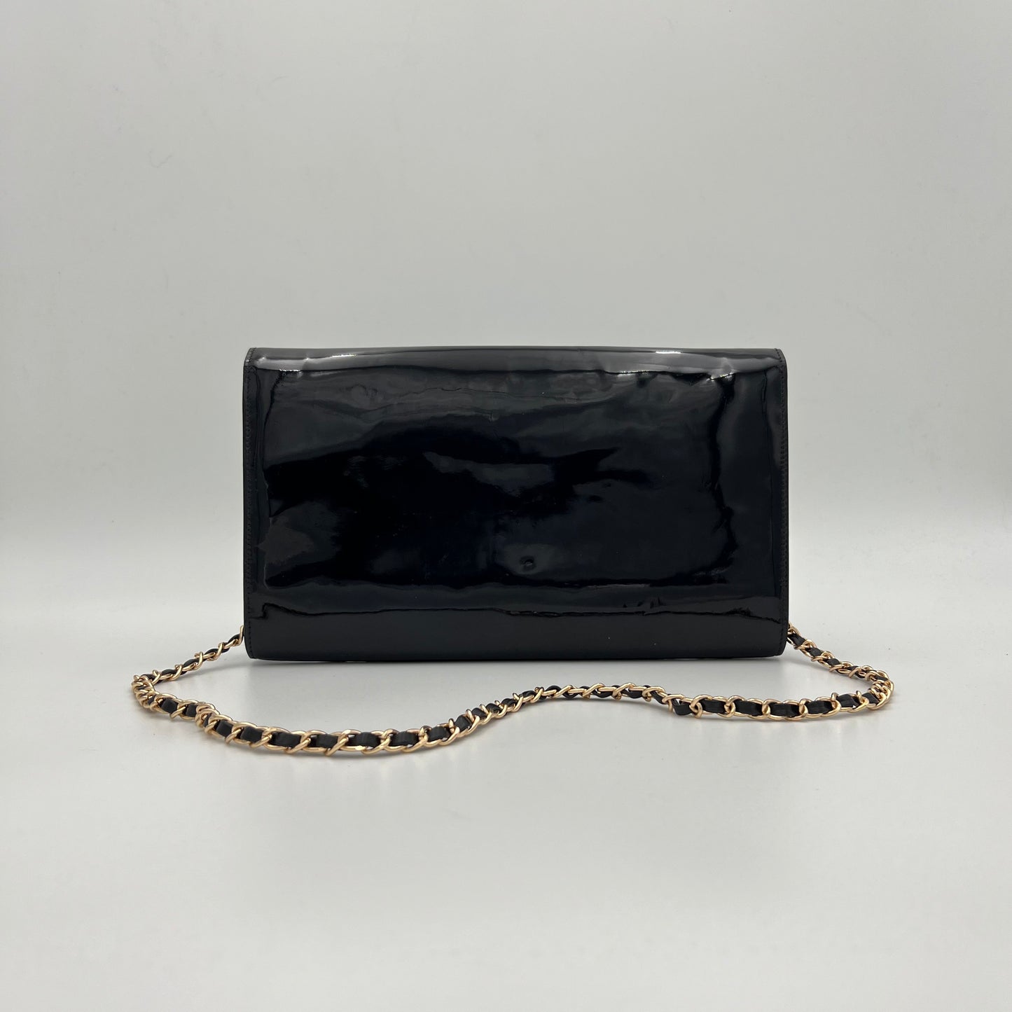 YSL Black Patent Leather Large Belle Du Jour Flap Clutch