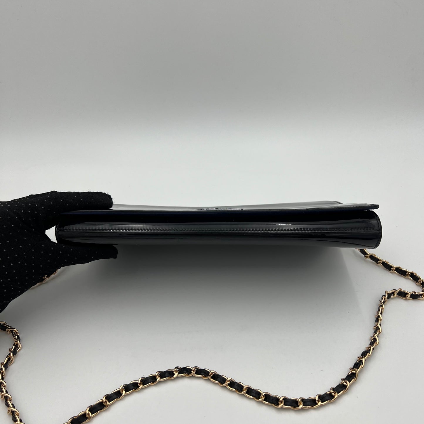 YSL Black Patent Leather Large Belle Du Jour Flap Clutch