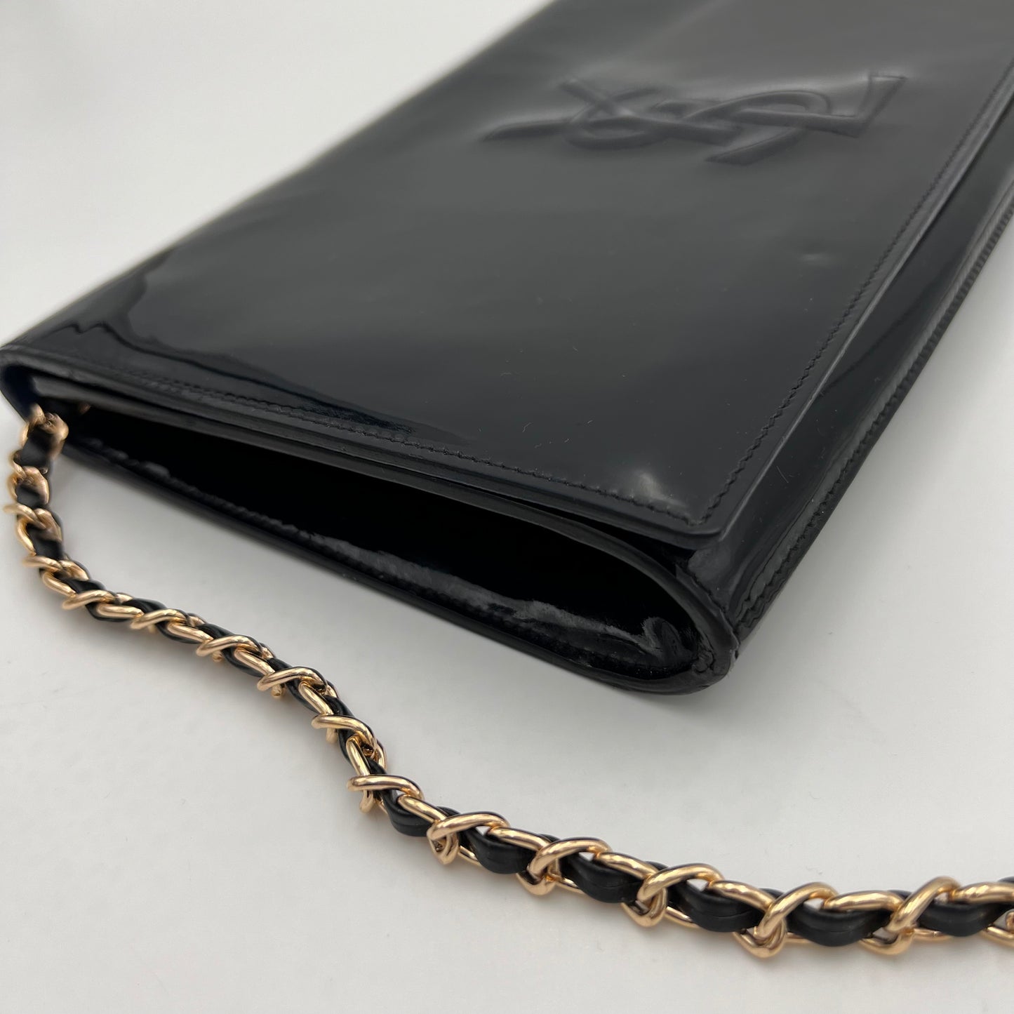 YSL Black Patent Leather Large Belle Du Jour Flap Clutch