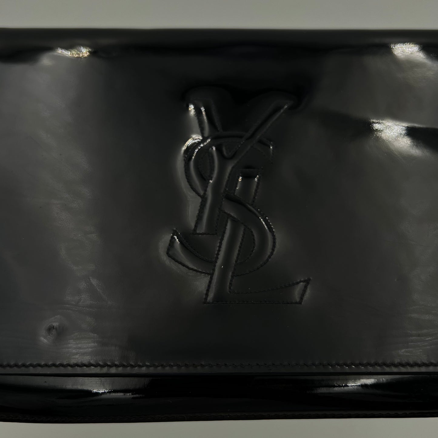 YSL Black Patent Leather Large Belle Du Jour Flap Clutch