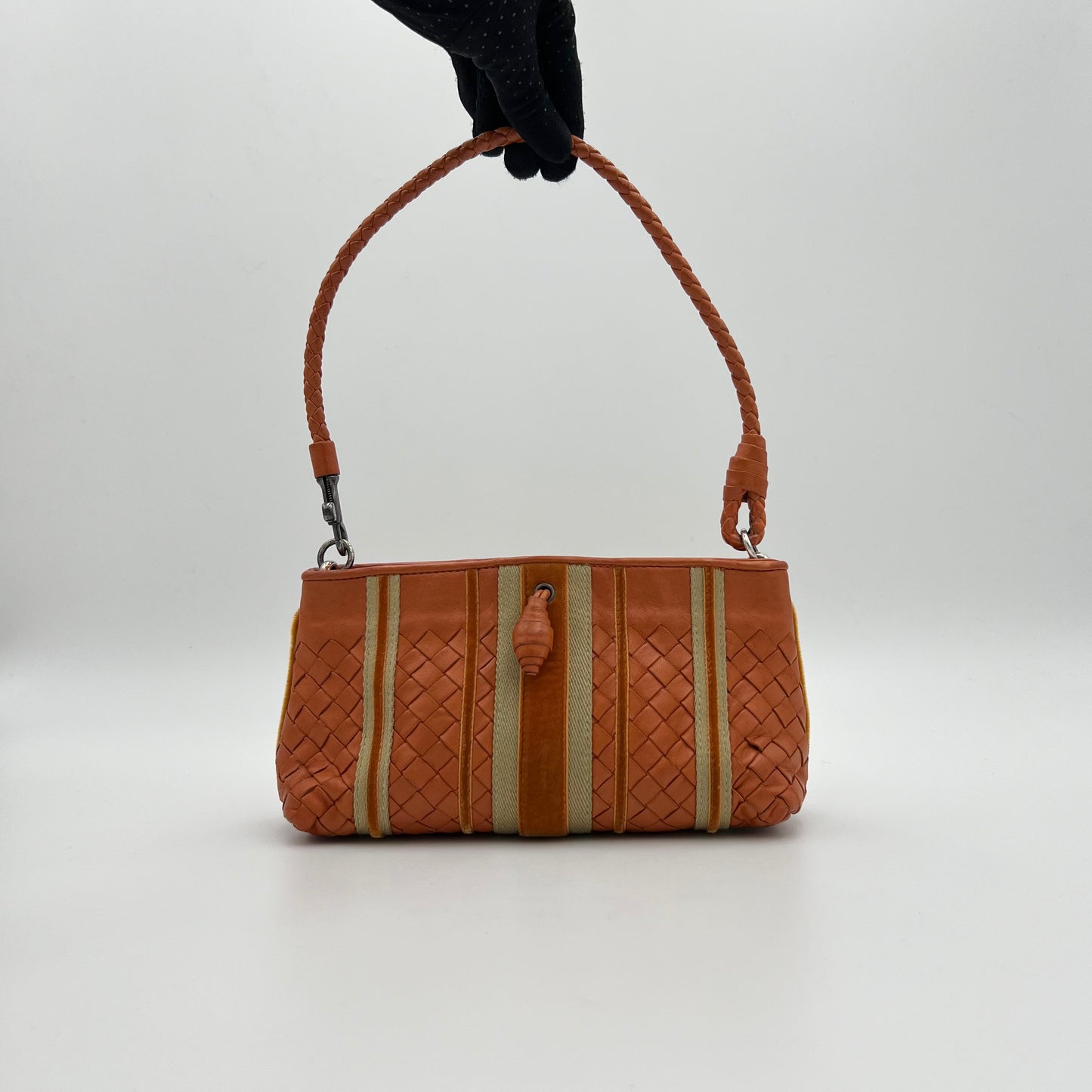 Bottega Veneta Orange Intrecciato Velvet Stripes Pochette