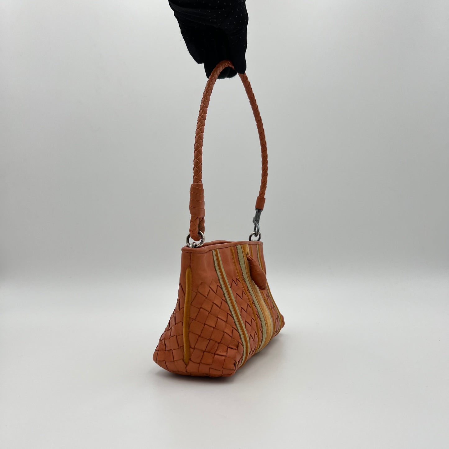 Bottega Veneta Orange Intrecciato Velvet Stripes Pochette
