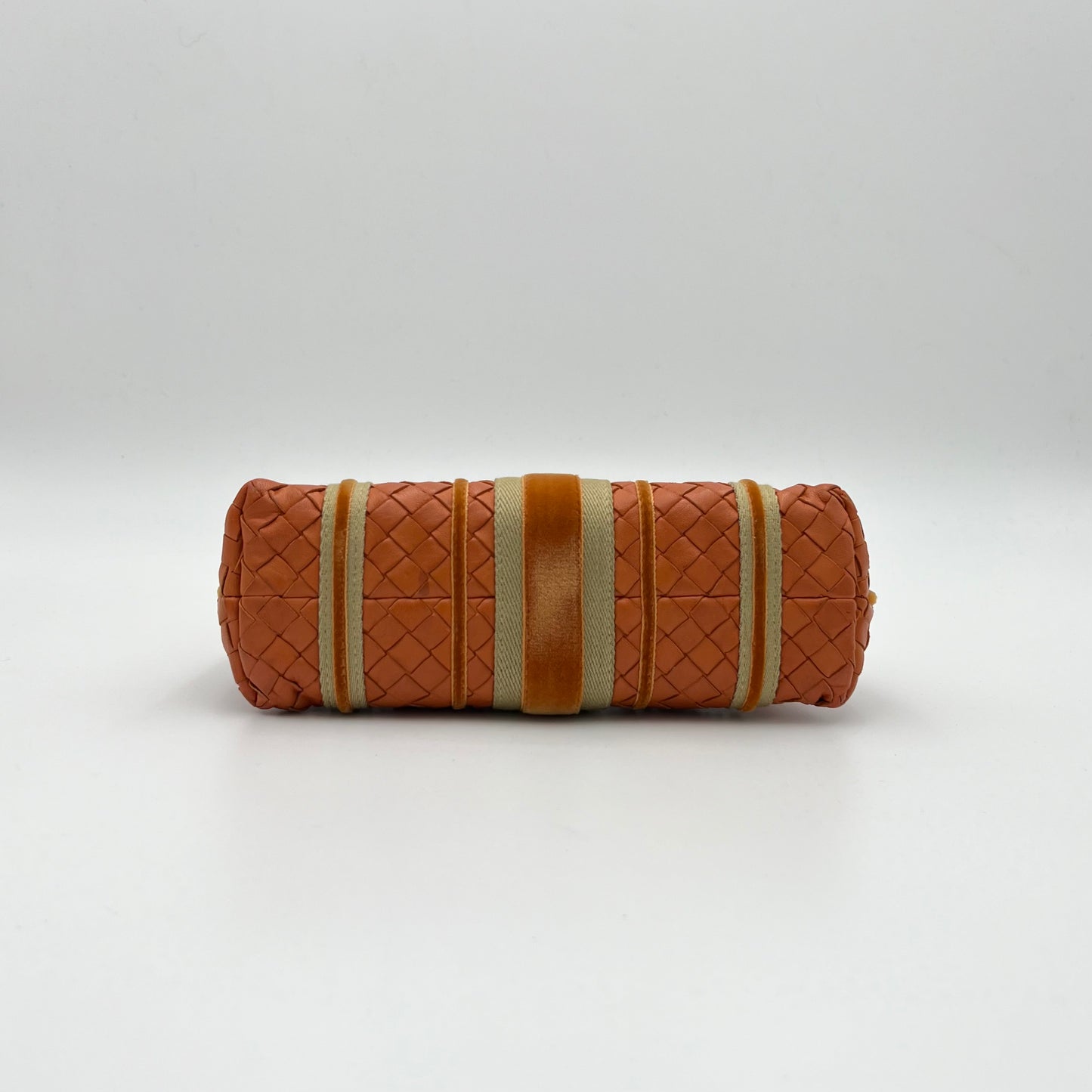 Bottega Veneta Orange Intrecciato Velvet Stripes Pochette