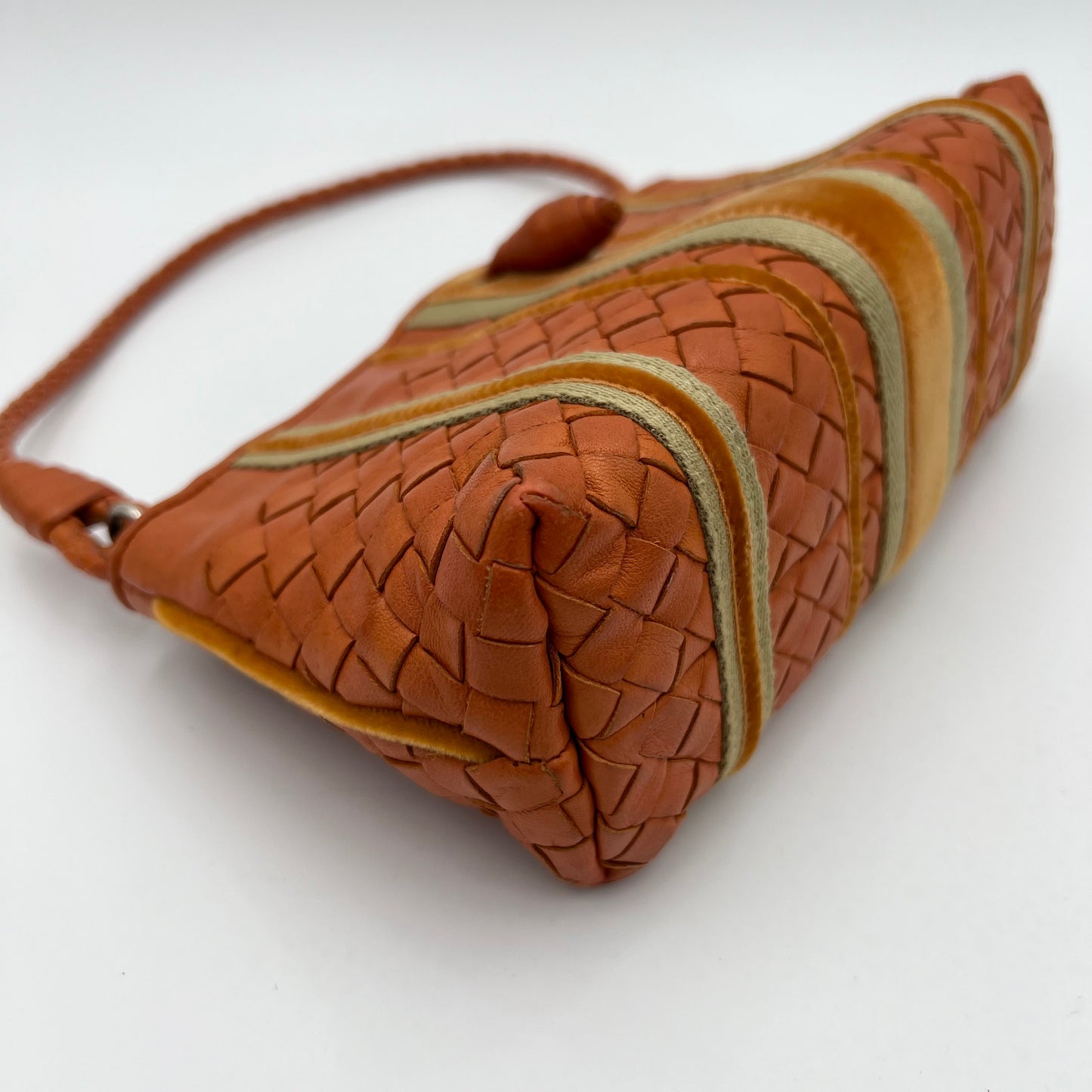 Bottega Veneta Orange Intrecciato Velvet Stripes Pochette
