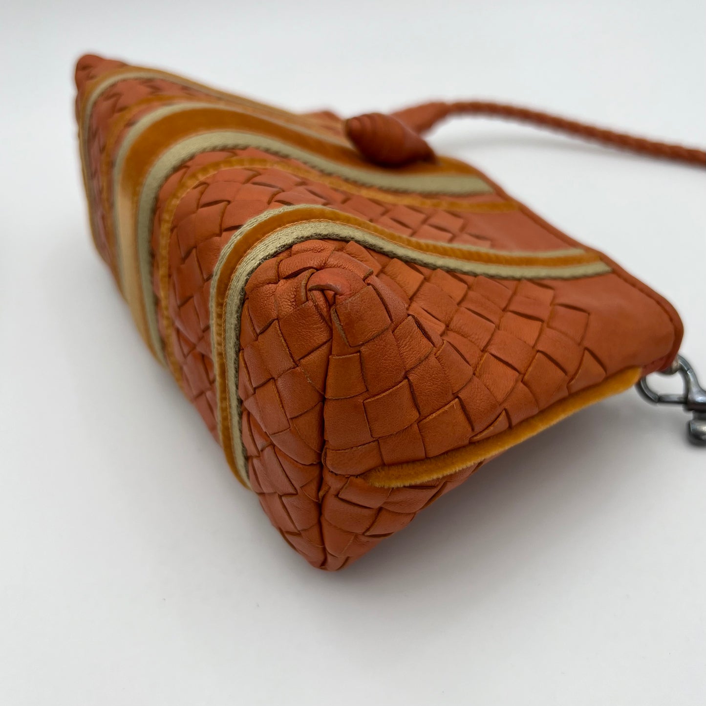 Bottega Veneta Orange Intrecciato Velvet Stripes Pochette