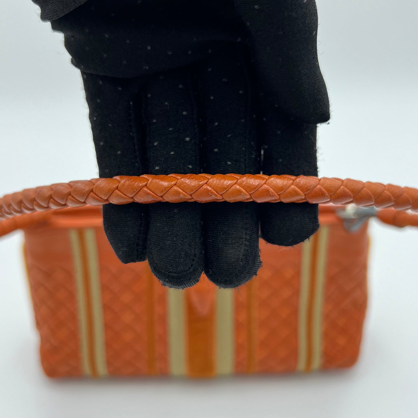 Bottega Veneta Orange Intrecciato Velvet Stripes Pochette