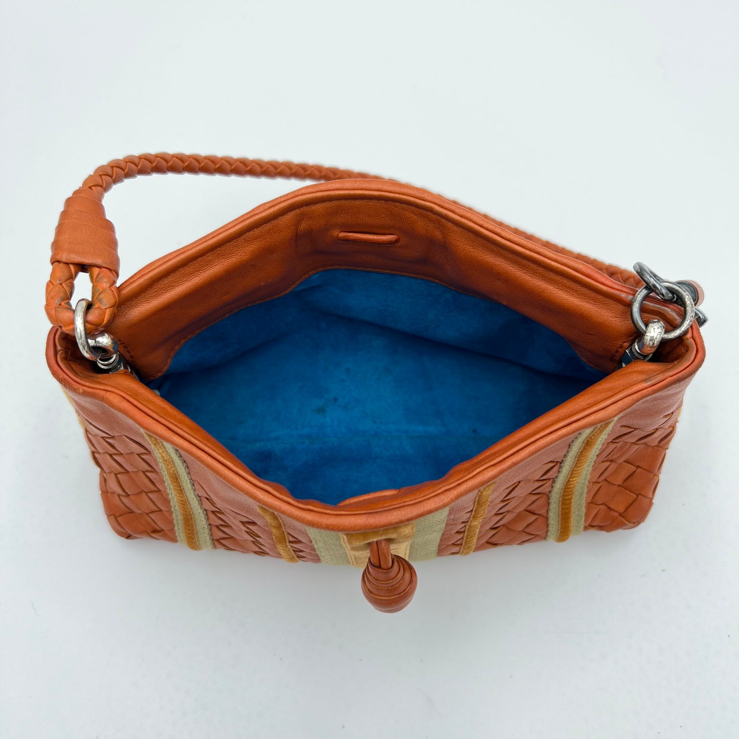 Bottega Veneta Orange Intrecciato Velvet Stripes Pochette