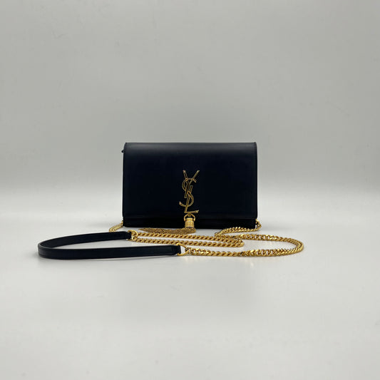 YSL Navy Blue Smooth Calfskin Small Kate Tassel Chain Bag w/ dust bag