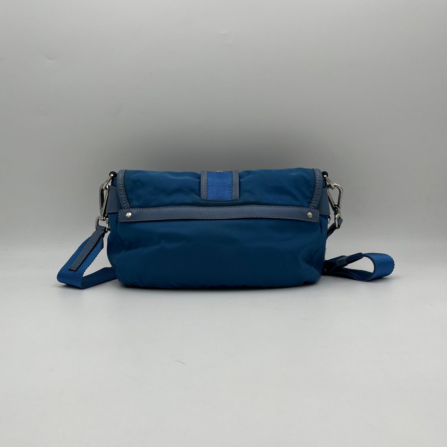 Prada Blue Nylon and Leather Double Pocket Shoulder Sling Bag