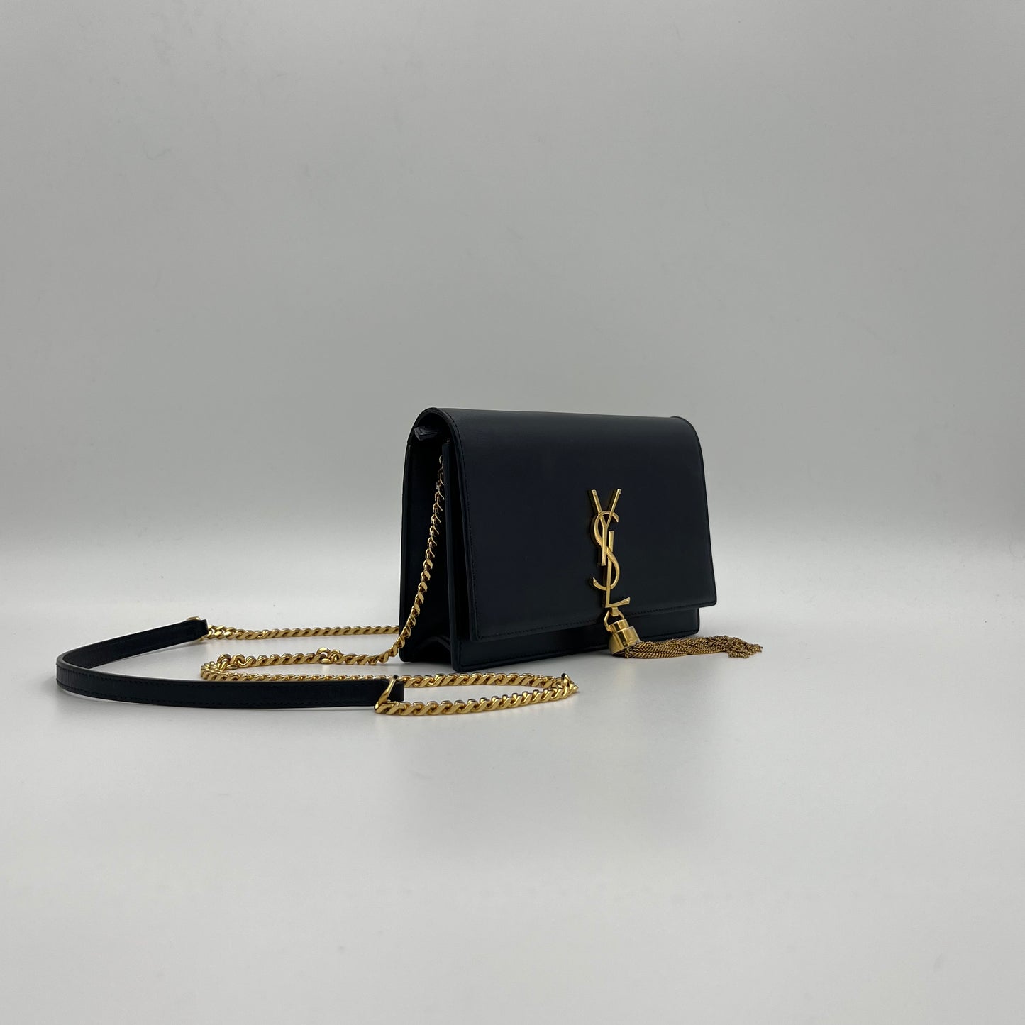 YSL Navy Blue Smooth Calfskin Small Kate Tassel Chain Bag w/ dust bag