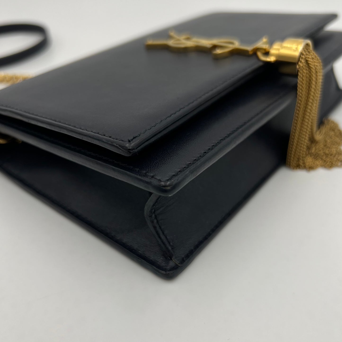 YSL Navy Blue Smooth Calfskin Small Kate Tassel Chain Bag w/ dust bag