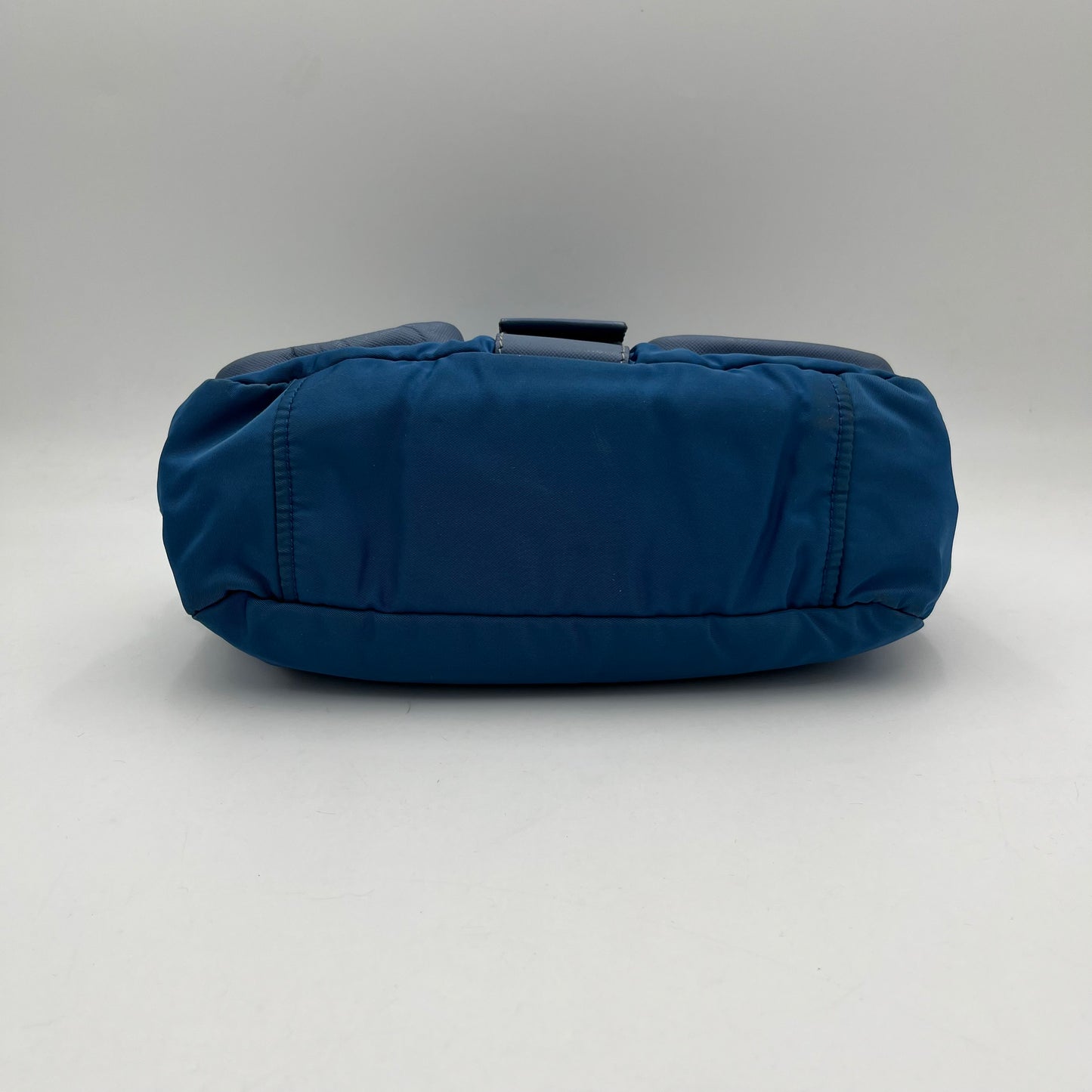 Prada Blue Nylon and Leather Double Pocket Shoulder Sling Bag