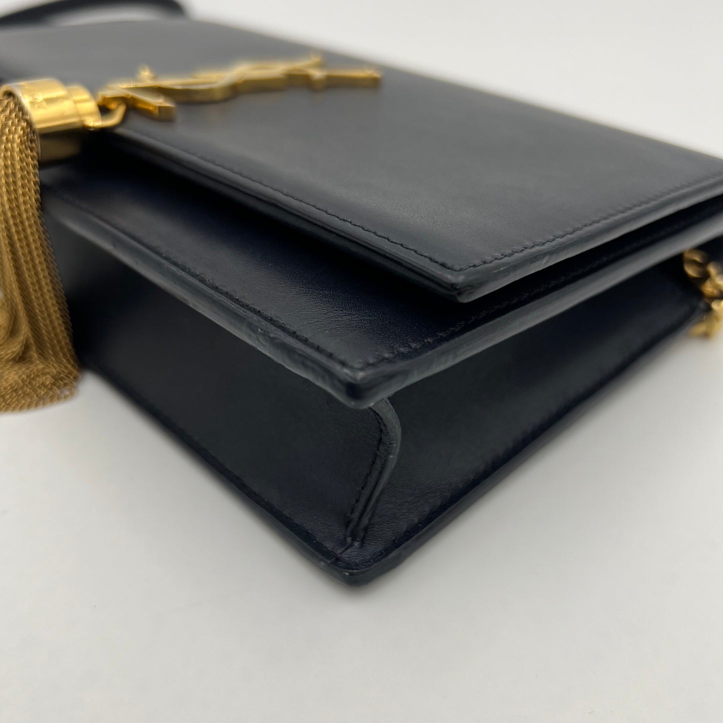 YSL Navy Blue Smooth Calfskin Small Kate Tassel Chain Bag w/ dust bag