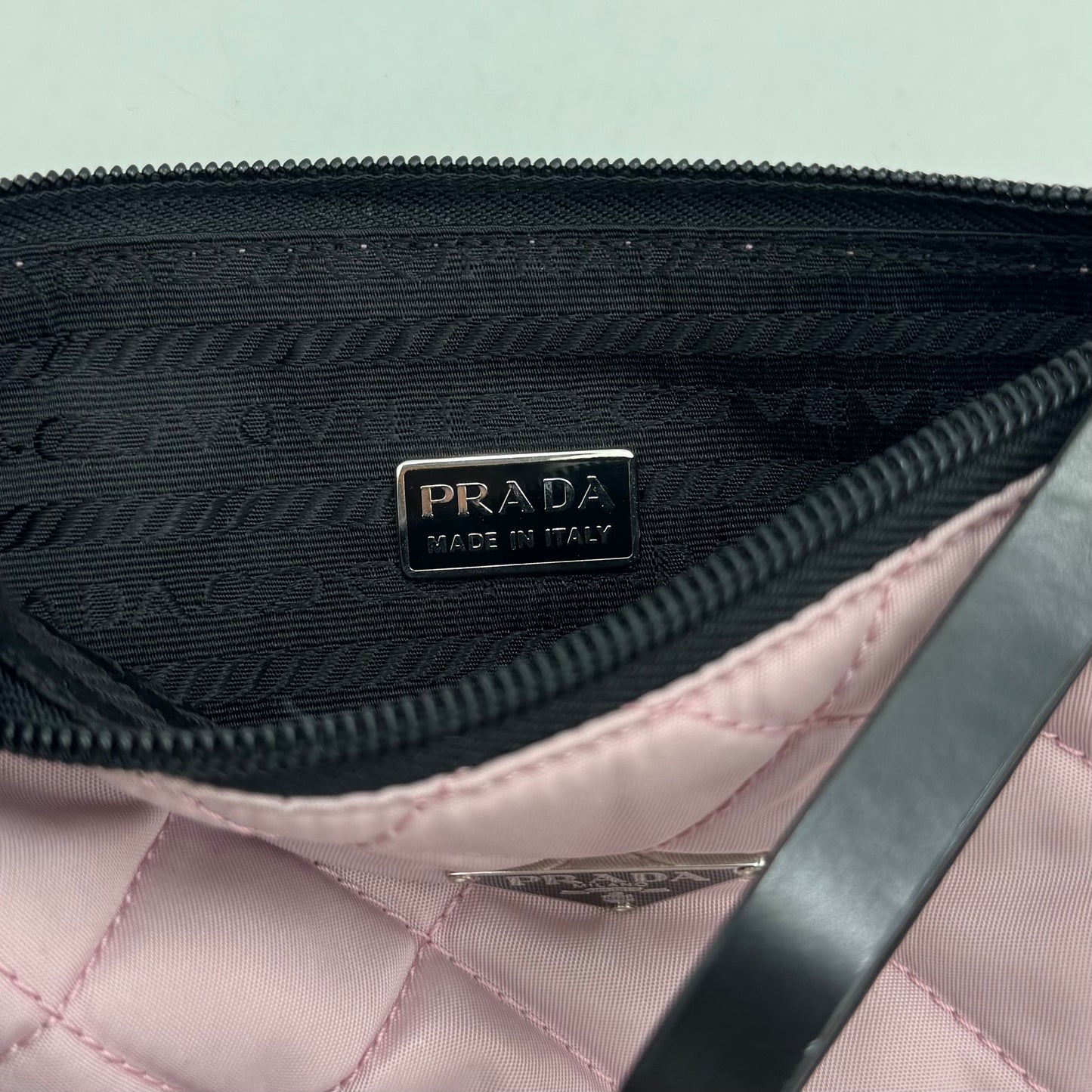 Prada Light Pink Quilted Nylon Zip Pouch