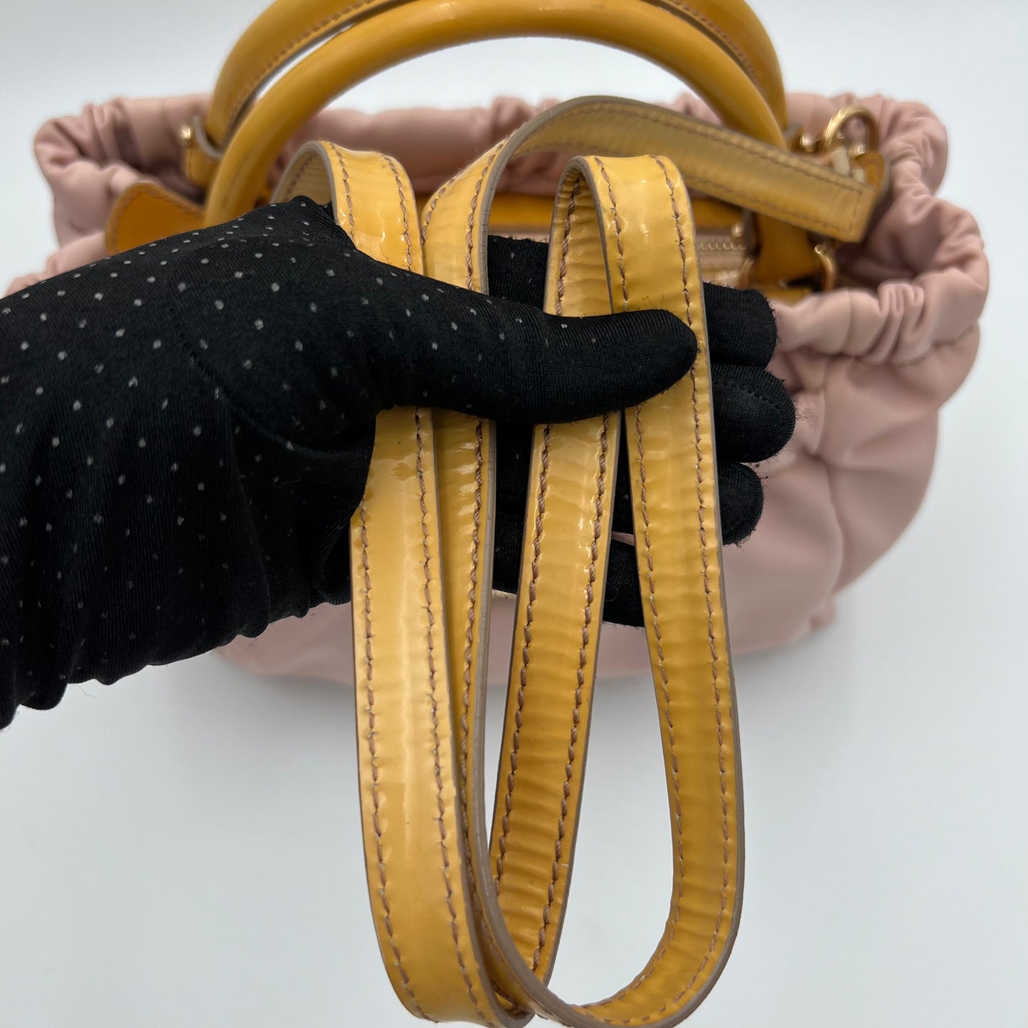 Salvatore Ferragamo Pink Nylon and Yellow Leather Vara Two-Way Bag