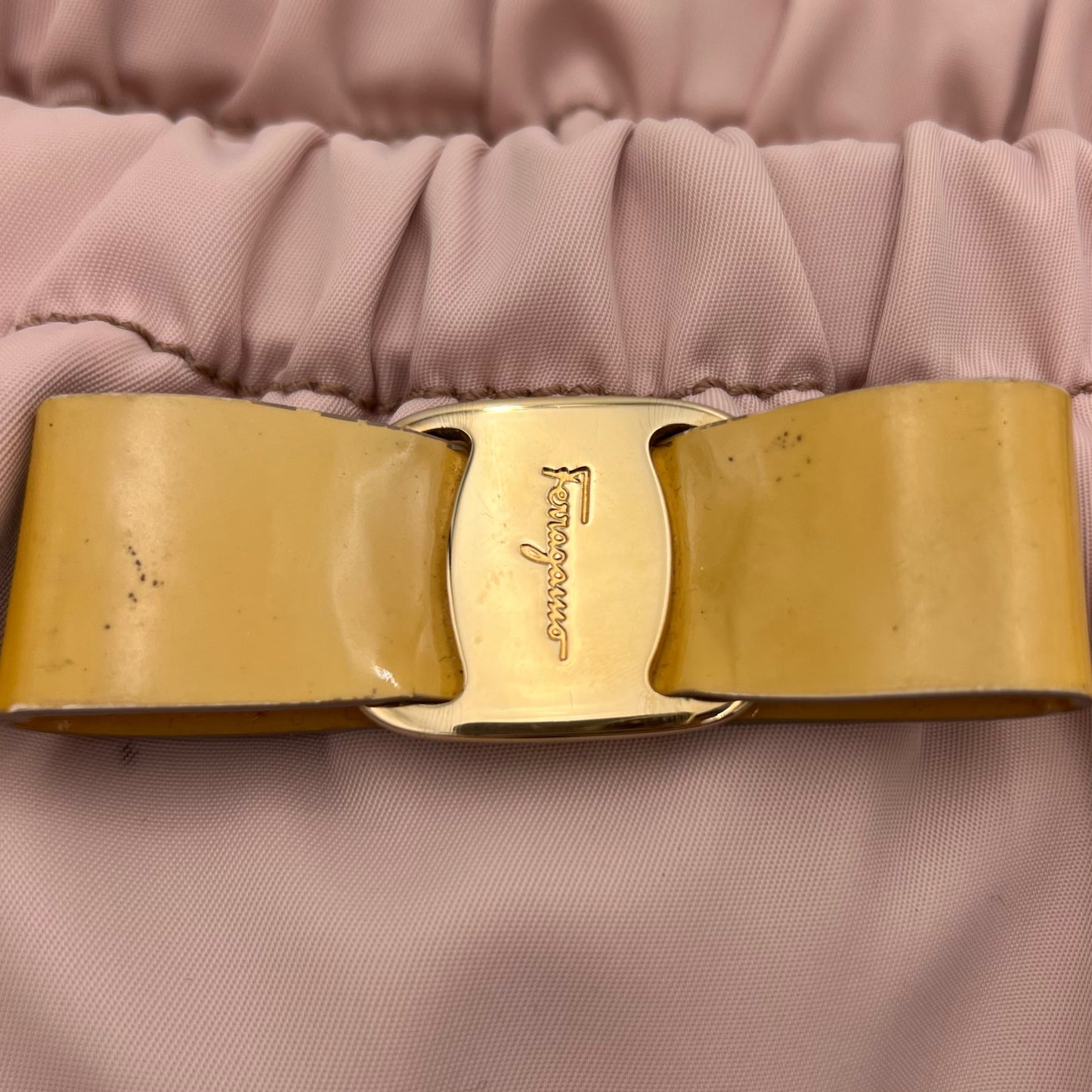 Salvatore Ferragamo Pink Nylon and Yellow Leather Vara Two-Way Bag