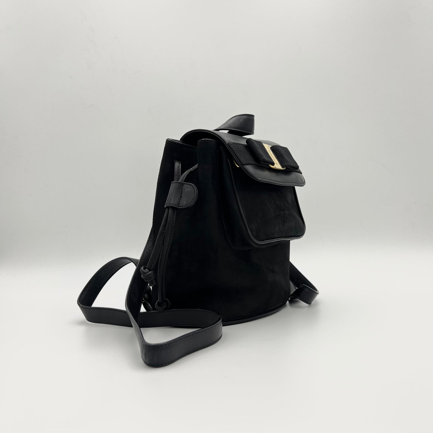 Salvatore Ferragamo Black Vara Nubuck Backpack