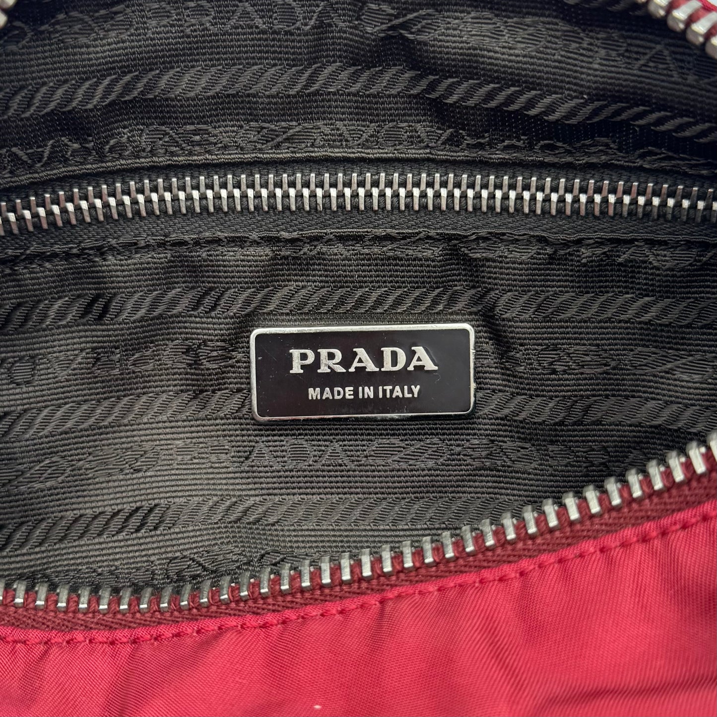 Prada Red Nylon and Leather Mini Barrel Handbag