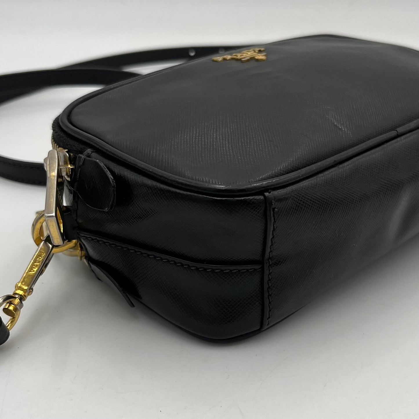 Prada Black Saffiano Double Zip Mini Crossbody