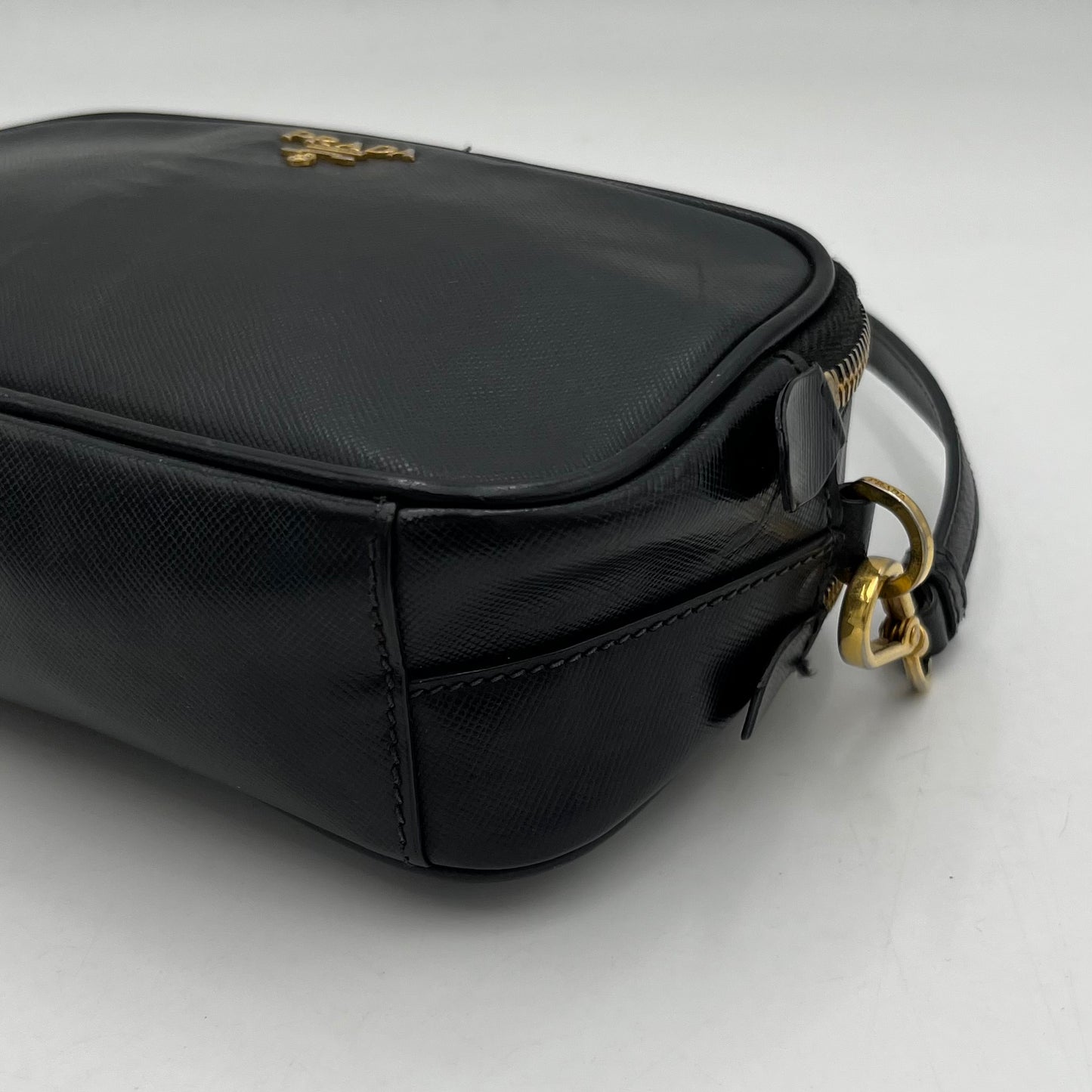 Prada Black Saffiano Double Zip Mini Crossbody
