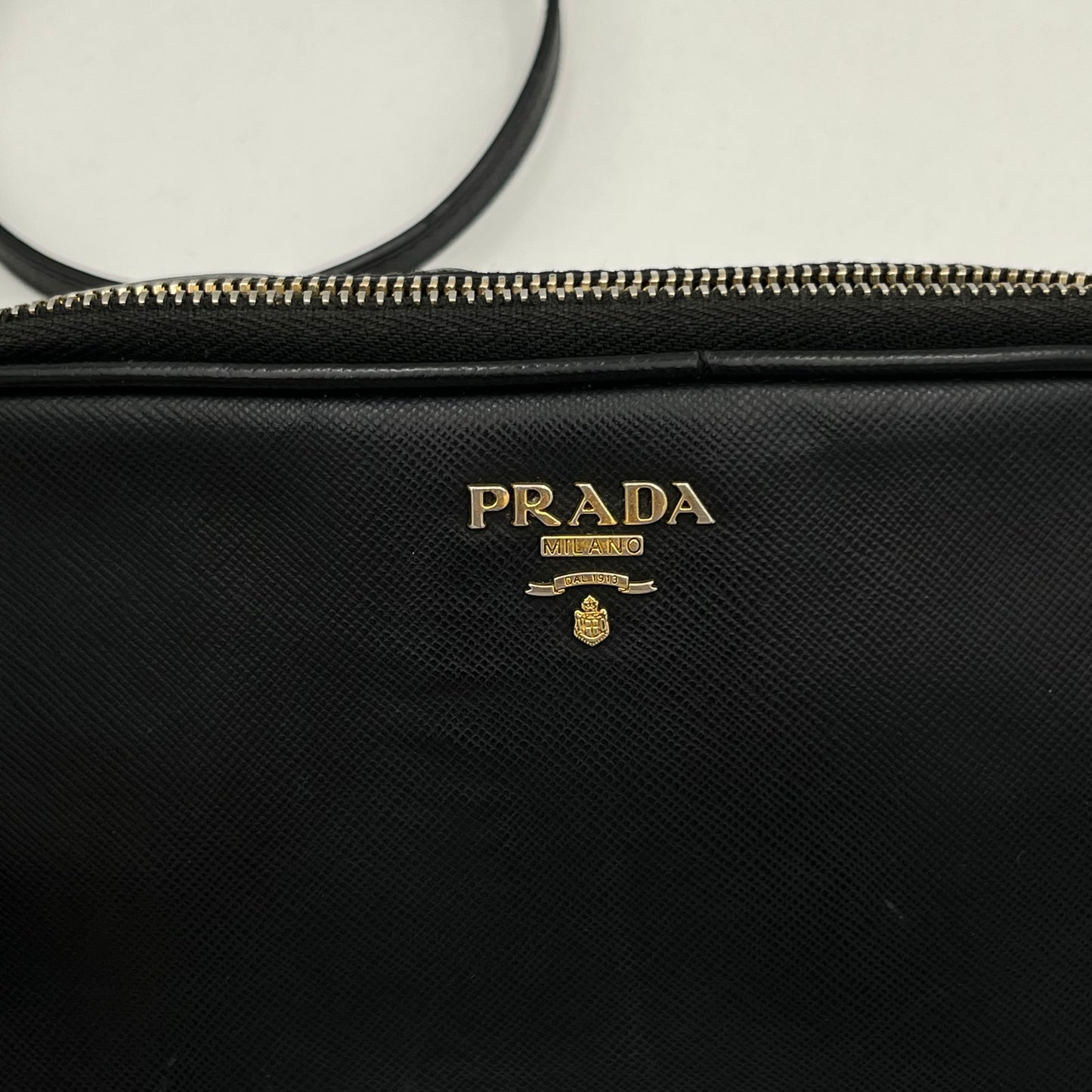 Prada Black Saffiano Double Zip Mini Crossbody