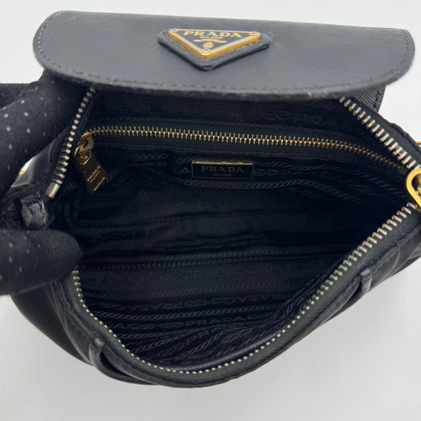 Prada Black Tessuto and Saffiano Chain Crossbody GHW