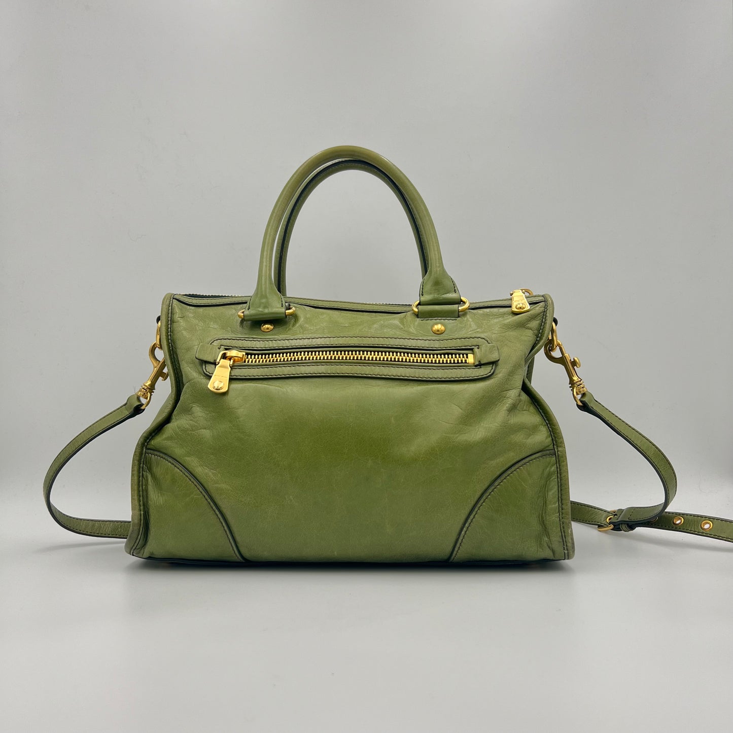 Miu Miu Green Vitello Shine Leather Two-Way Bag