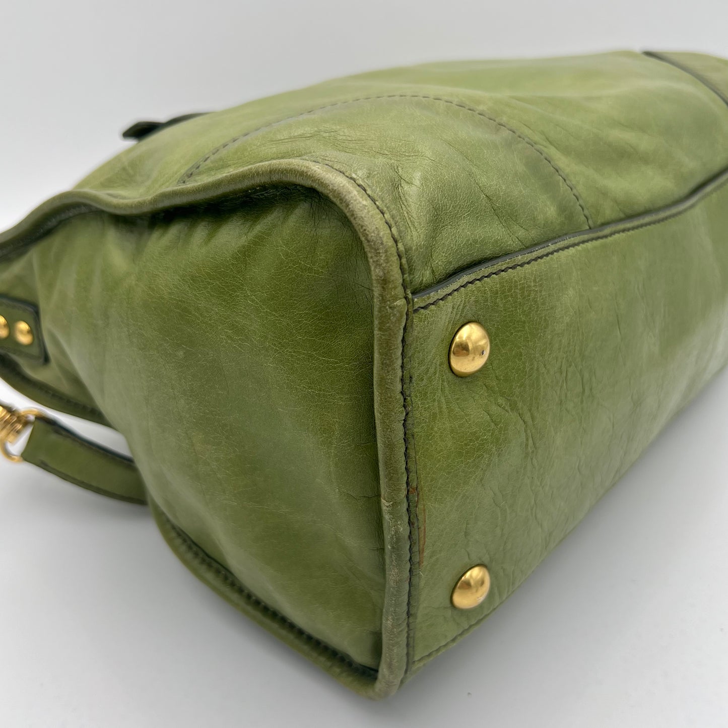 Miu Miu Green Vitello Shine Leather Two-Way Bag