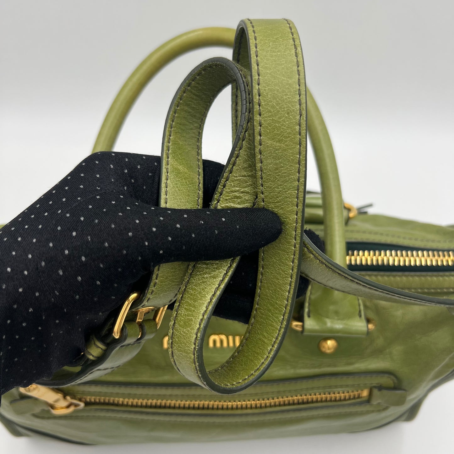 Miu Miu Green Vitello Shine Leather Two-Way Bag