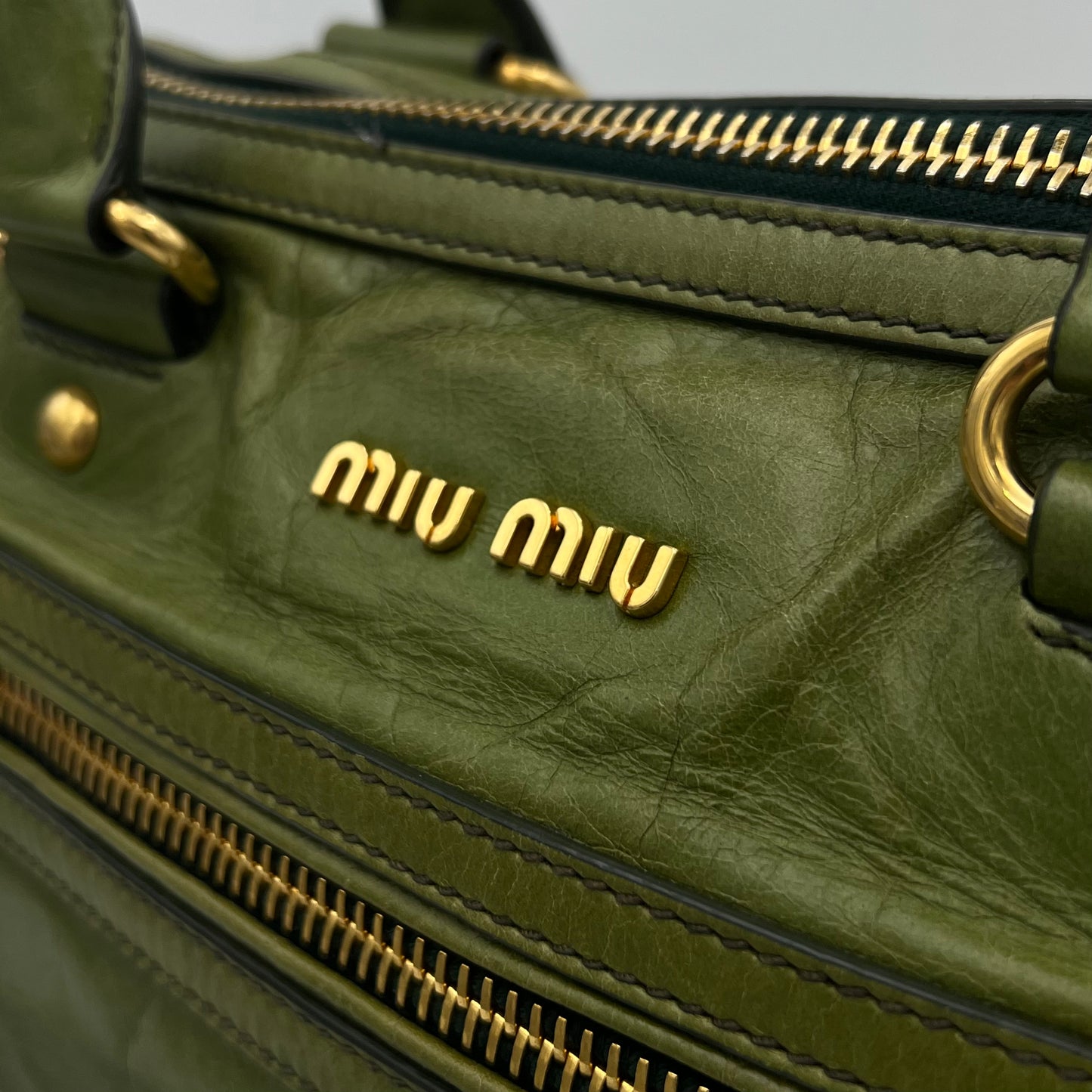 Miu Miu Green Vitello Shine Leather Two-Way Bag
