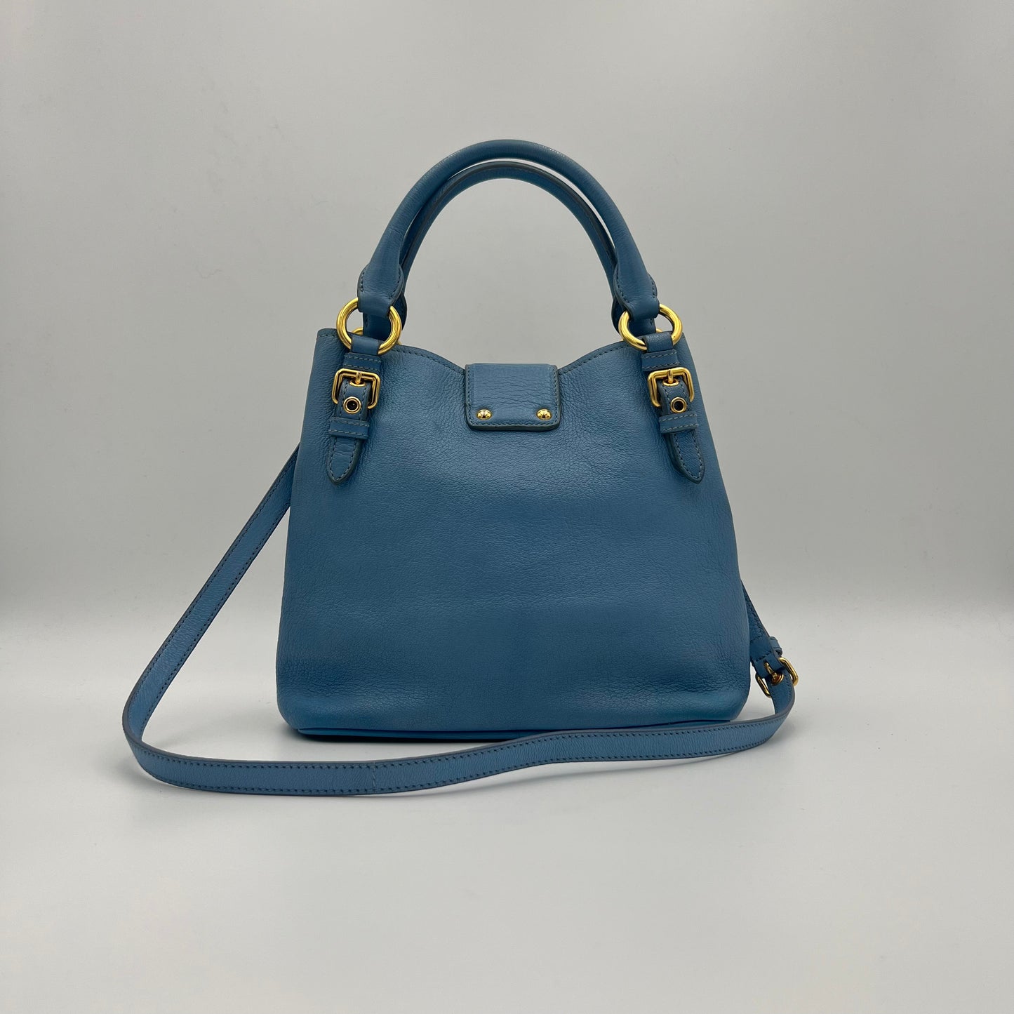 Miu Miu Light Blue Madras Leather Two-Way Satchel