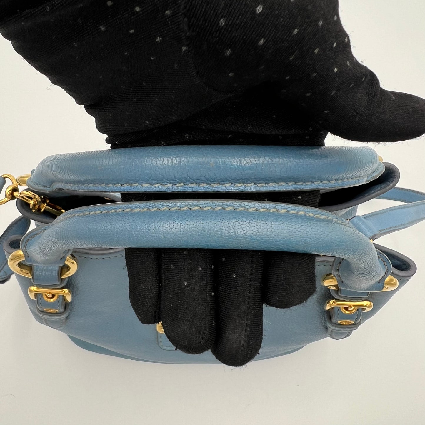 Miu Miu Light Blue Madras Leather Two-Way Satchel