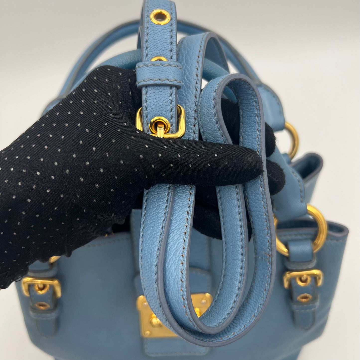 Miu Miu Light Blue Madras Leather Two-Way Satchel