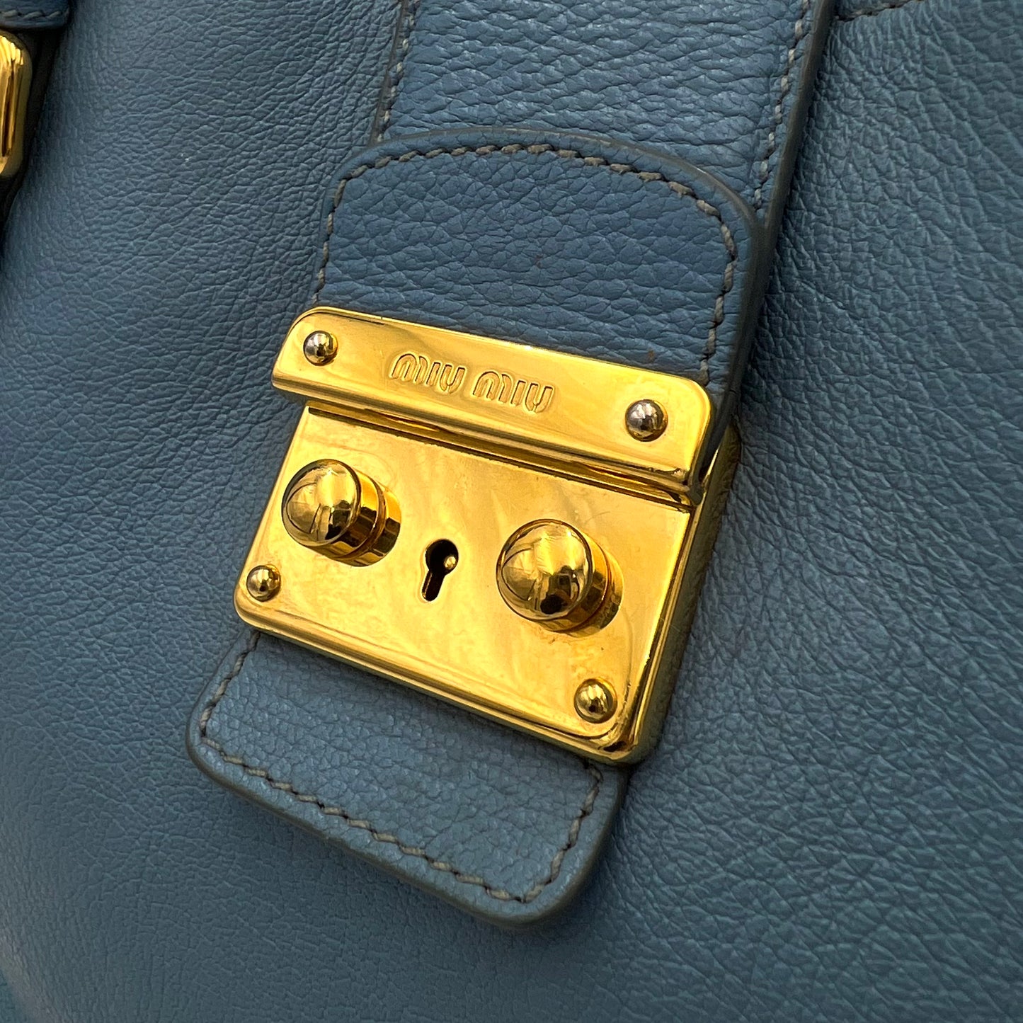 Miu Miu Light Blue Madras Leather Two-Way Satchel