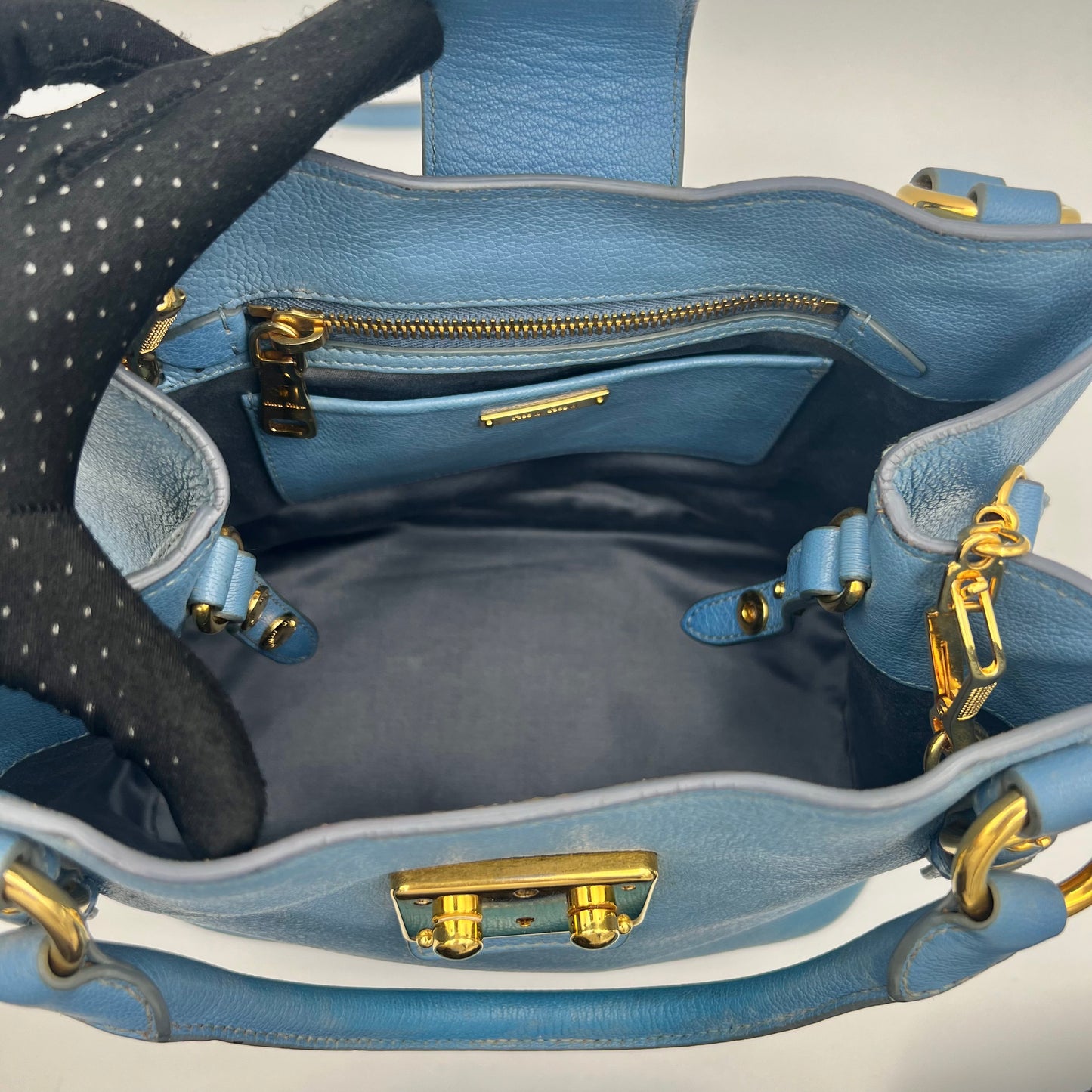 Miu Miu Light Blue Madras Leather Two-Way Satchel