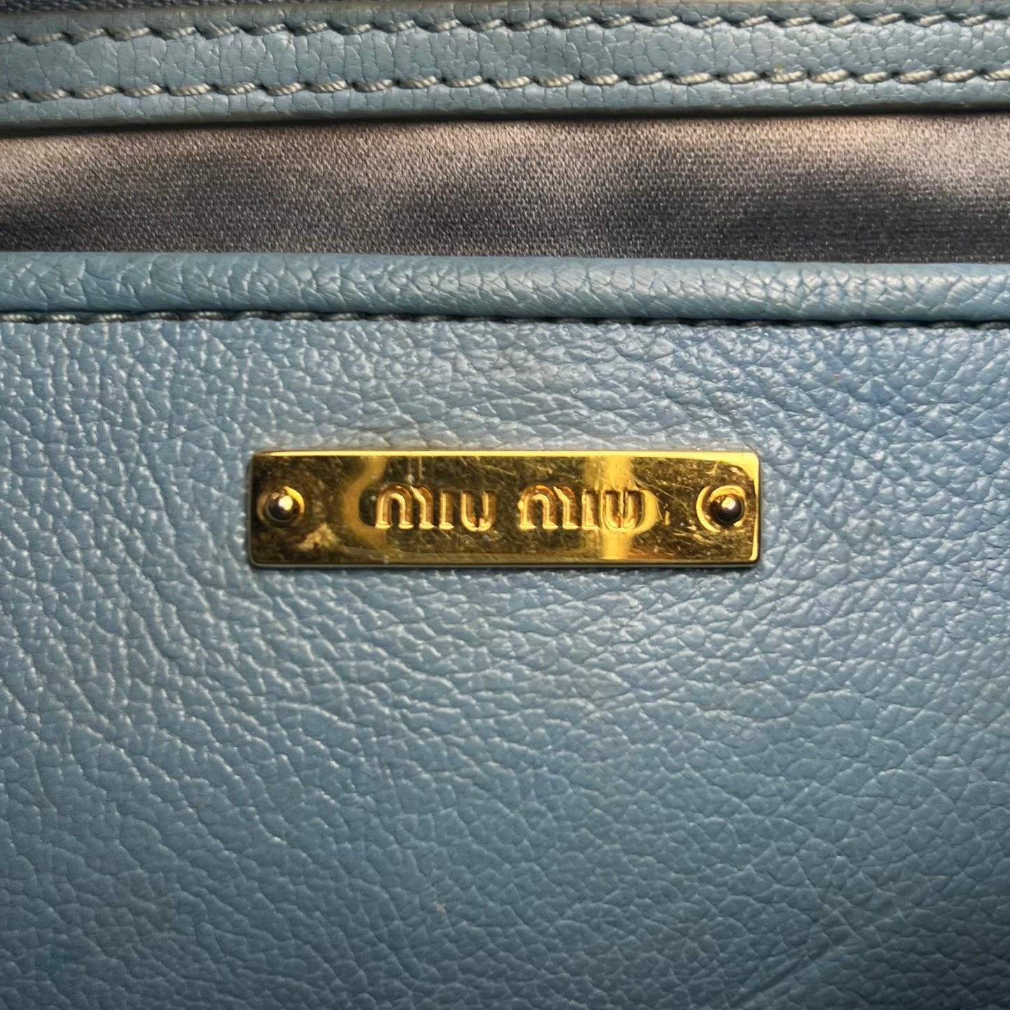 Miu Miu Light Blue Madras Leather Two-Way Satchel
