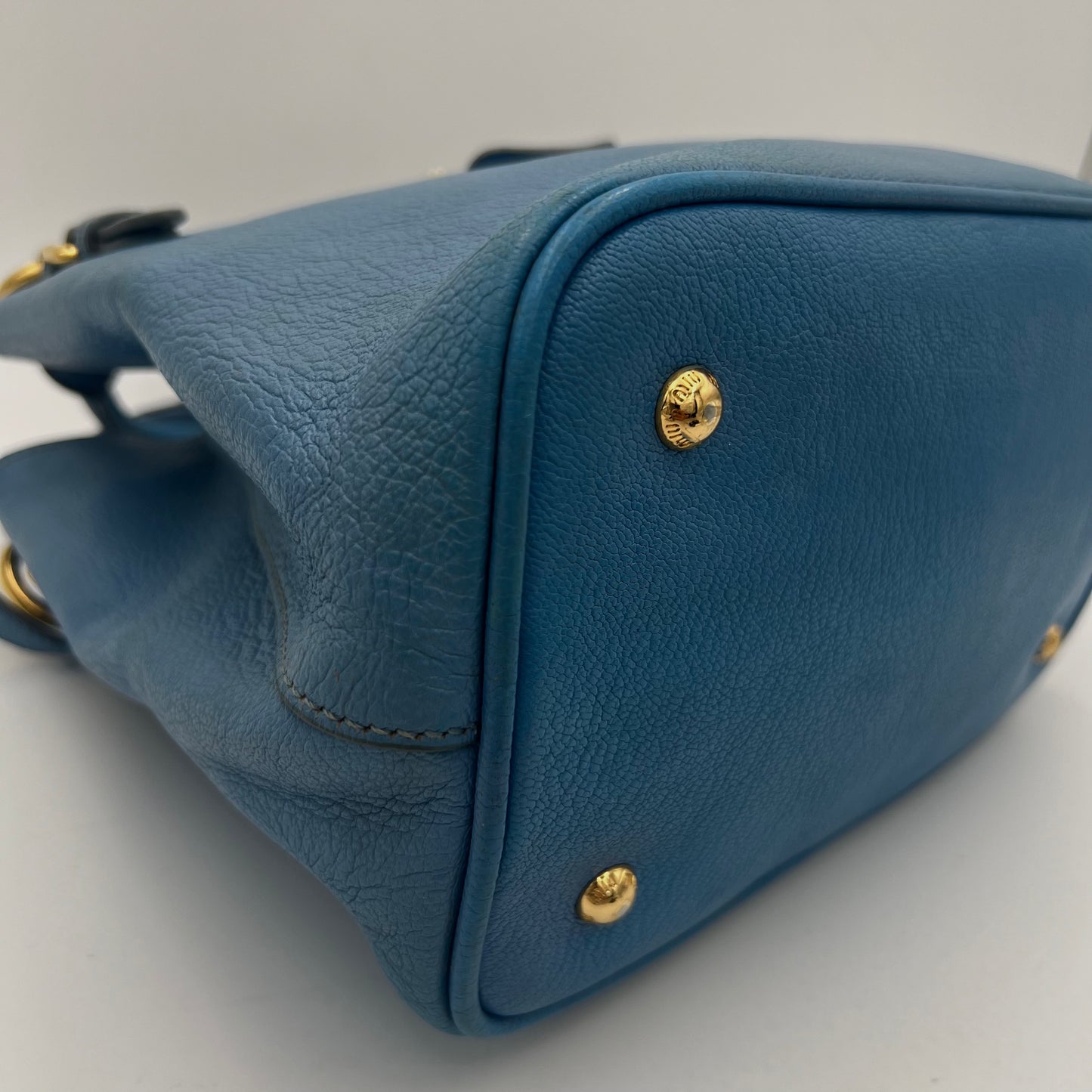 Miu Miu Light Blue Madras Leather Two-Way Satchel