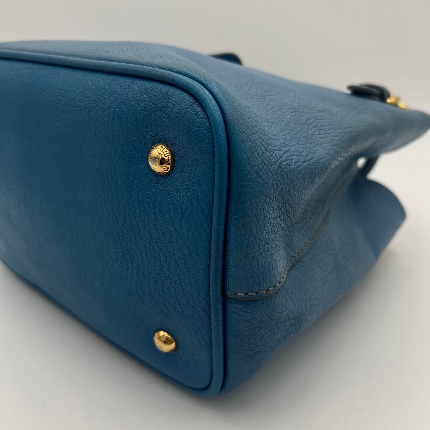 Miu Miu Light Blue Madras Leather Two-Way Satchel