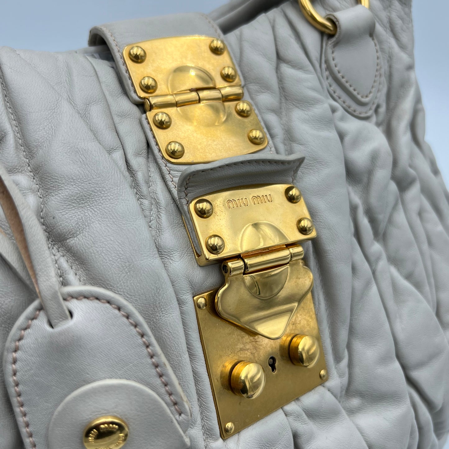 Miu Miu Light Gray Coffer Leather Matelasse Two-Way Bag