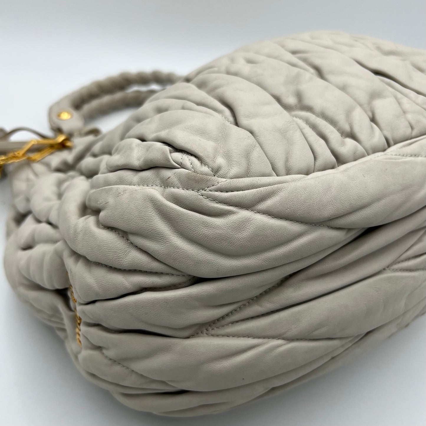 Miu Miu Light Gray Coffer Leather Matelasse Two-Way Bag