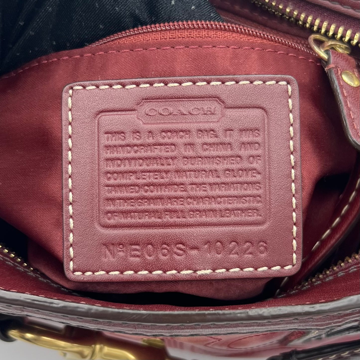 Coach Burgundy Embossed Stitched Hamptons Carryall