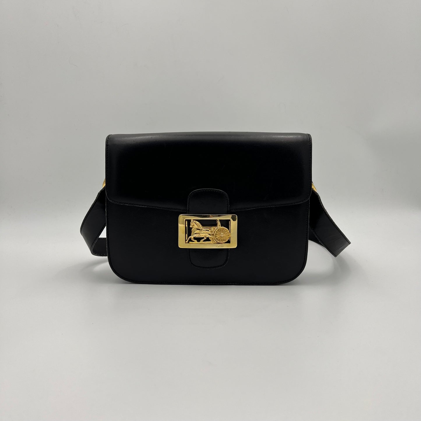 Celine Paris Black Leather Horse Carriage Box Bag
