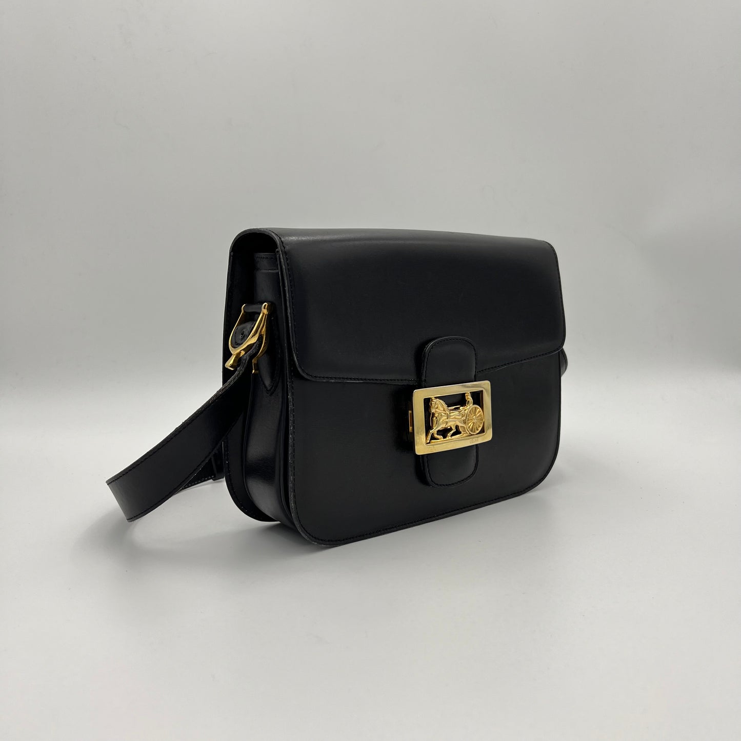 Celine Paris Black Leather Horse Carriage Box Bag