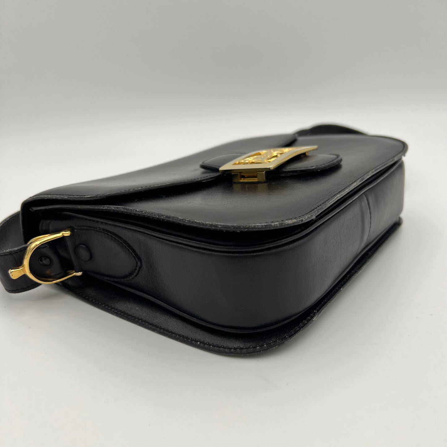 Celine Paris Black Leather Horse Carriage Box Bag