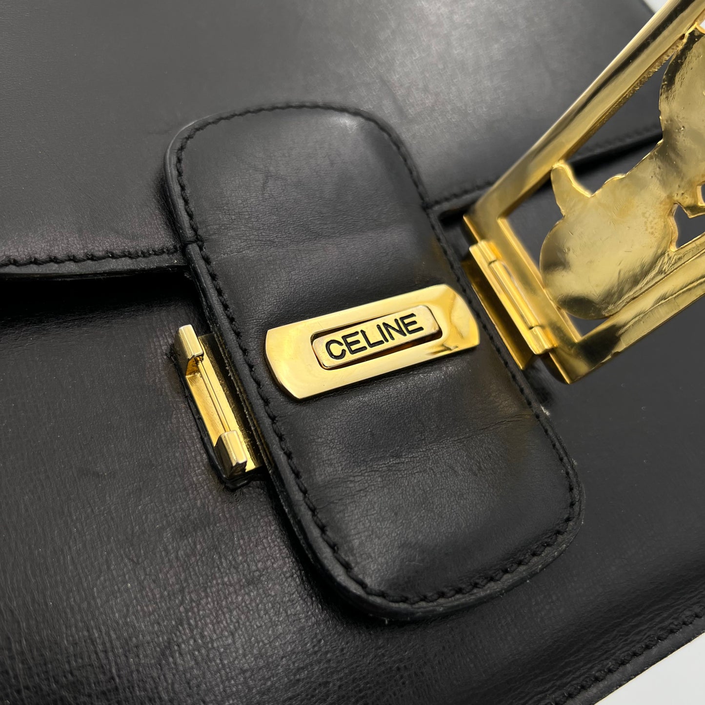 Celine Paris Black Leather Horse Carriage Box Bag