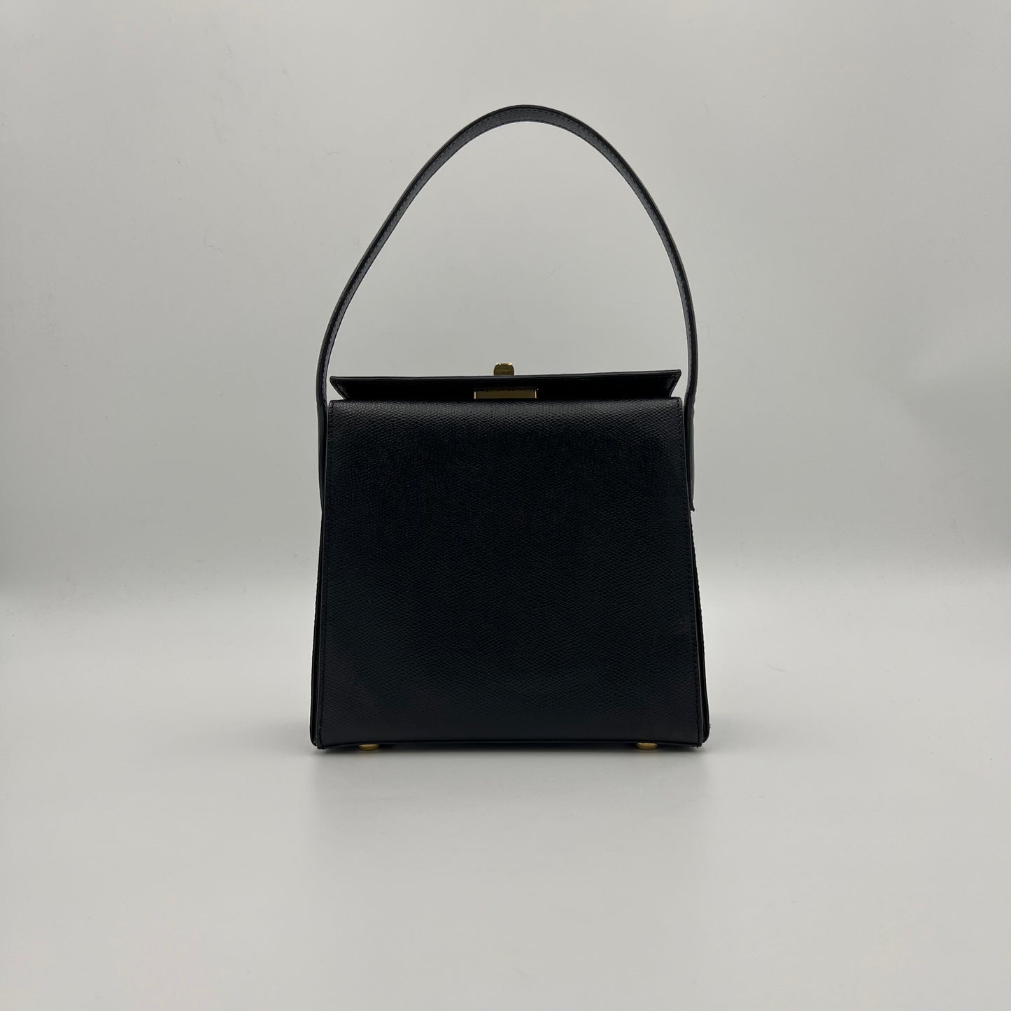 Celine Paris Black Grained Leather Twist Lock Box Bag