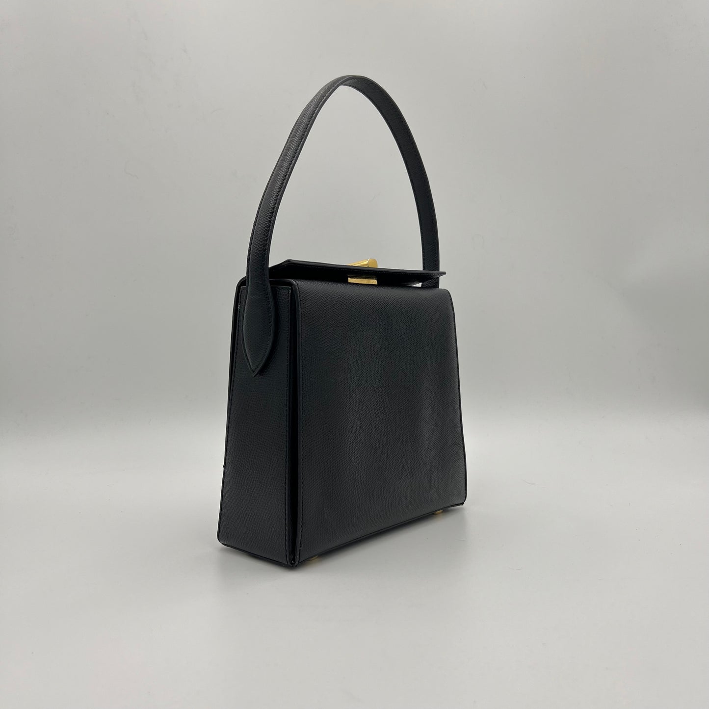Celine Paris Black Grained Leather Twist Lock Box Bag
