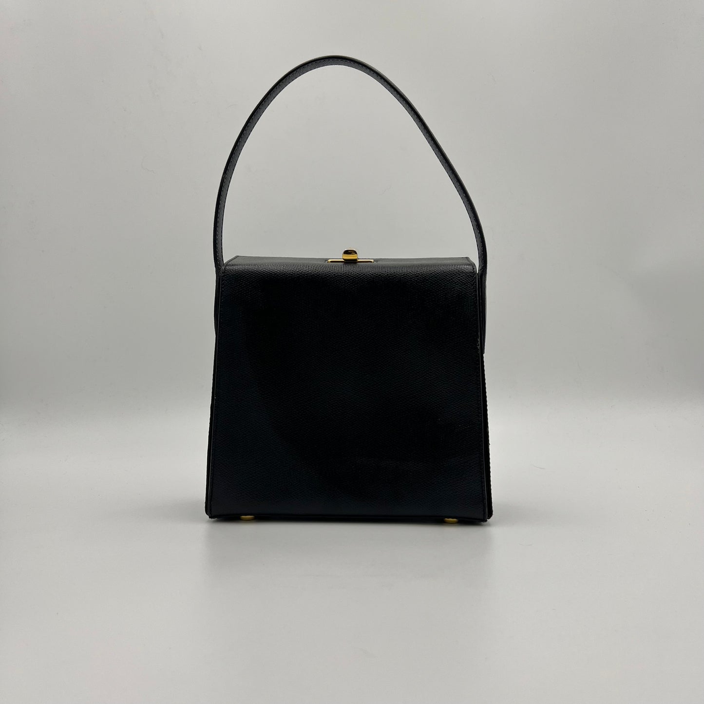 Celine Paris Black Grained Leather Twist Lock Box Bag